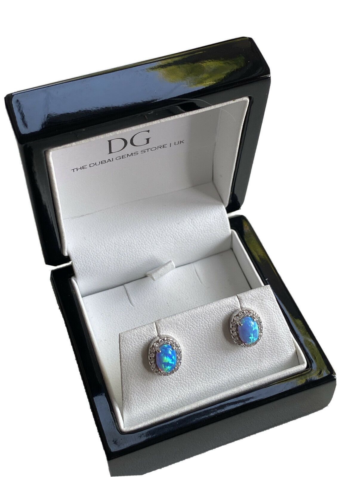 White gold finish Retro turquoise and created diamond Round stud earrings