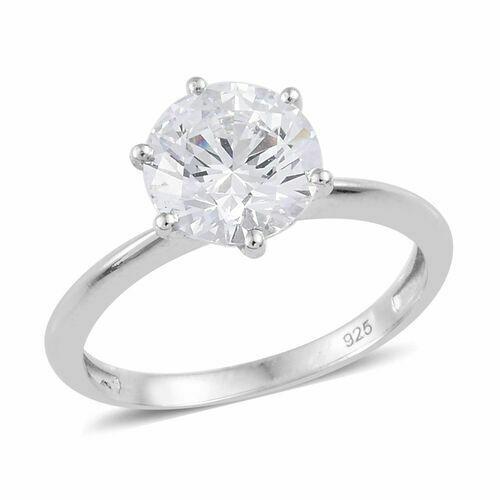 White gold finish solitaire round cut created diamond ring